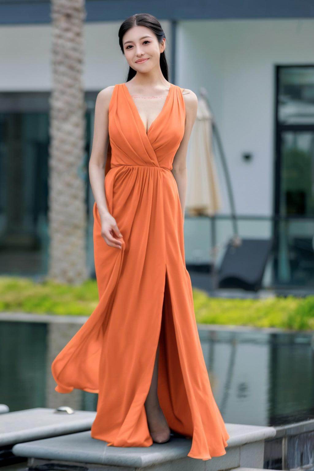 A-Line Floor Length Chiffon Bridesmaid Dress CB0708 - COCOMELODY